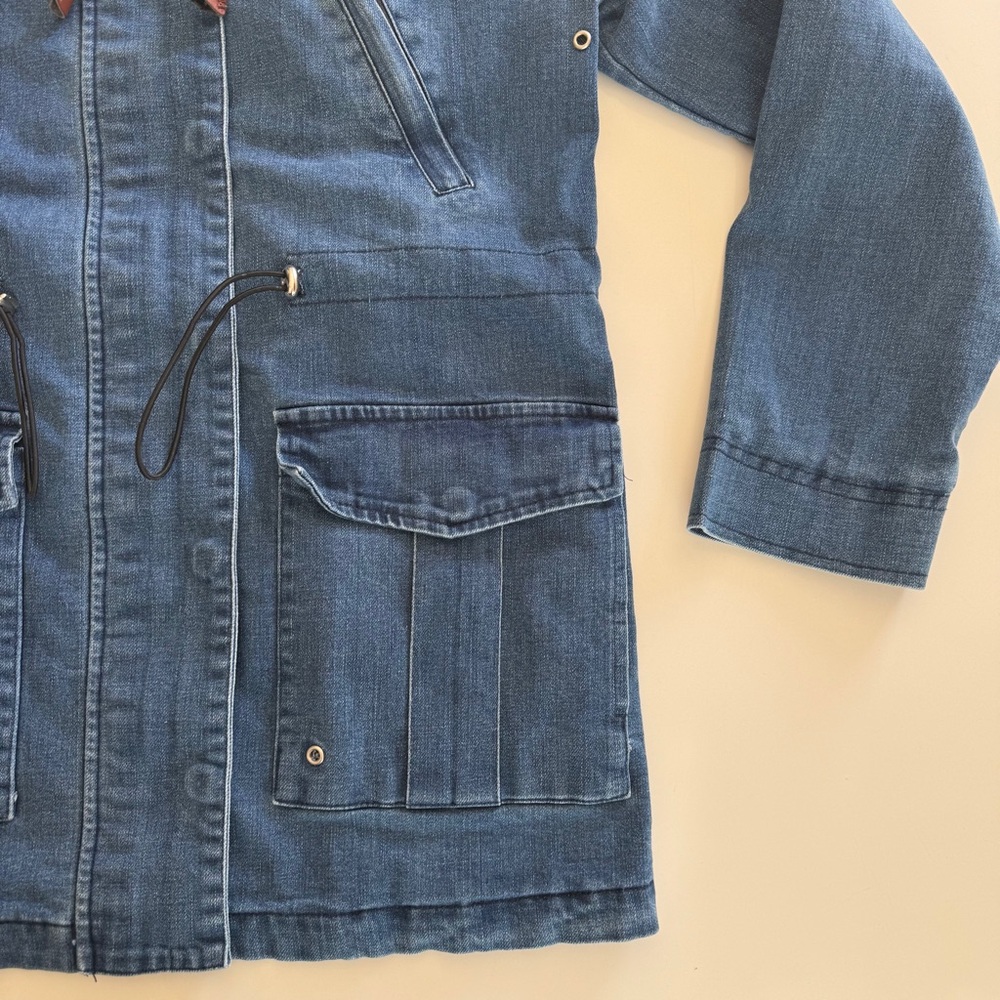mo:vint-Denim Chore Jacket-Fisherman Core-Pockets-Hood-Size S - Picture 6 of 12